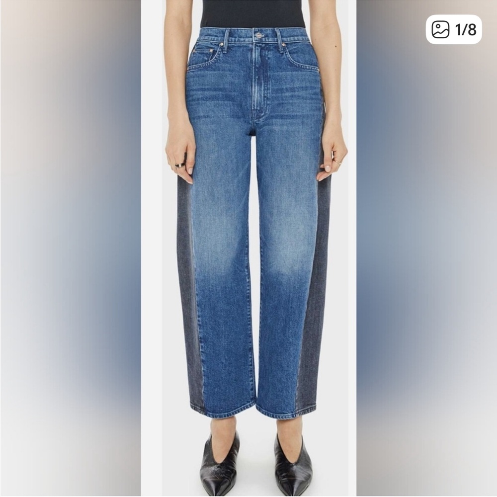 MOTHER Half Pipe Flood Jeans in Blue and Dark Gray